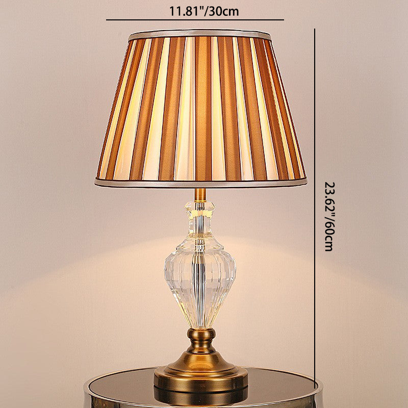 Traditional European Cylinder Hardware Crystal Fabric 1-Light Table Lamp For Bedroom