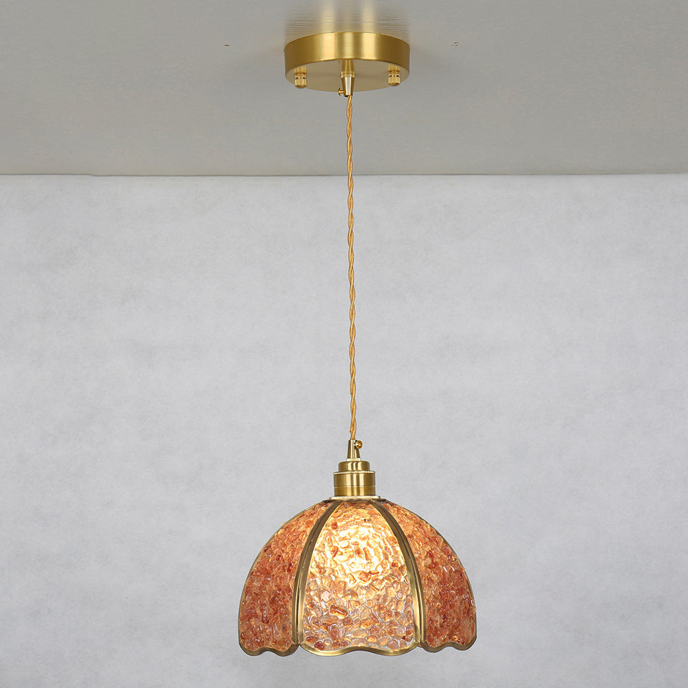 Modern Art Deco Half Round Ball Copper Crystal 1-Light Pendant Light For Dining Room