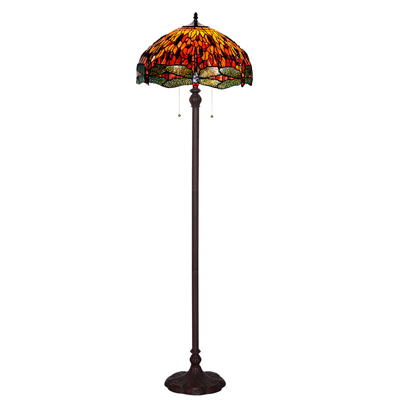 Traditional Tiffany Dragonfly Stained Glass 2-Light Standing Floor Lamp For Home Office