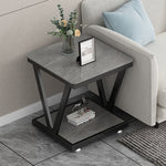 Modern Minimalist Square Rock Slab Stainless Steel Removable Side Table 2-Tier For Living Room