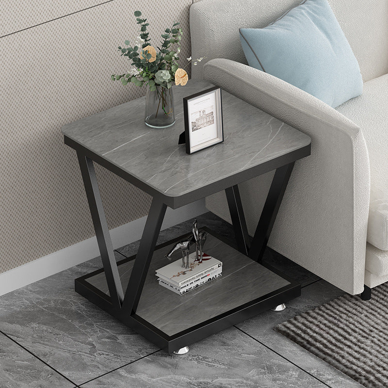 Modern Simplicity Square Slab Steel End Table 2-Tier For Living Room