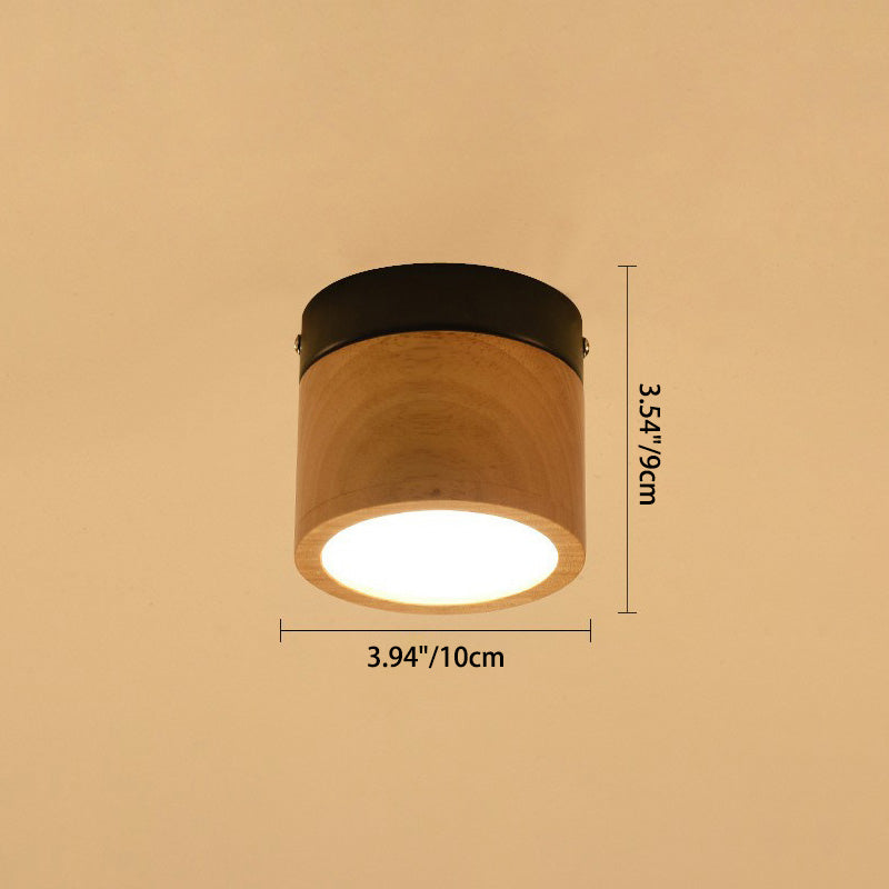 Traditional Japanese Wood Acrylic Cylindrical LED Spotlight Flush Mount Ceiling Light For Hallway