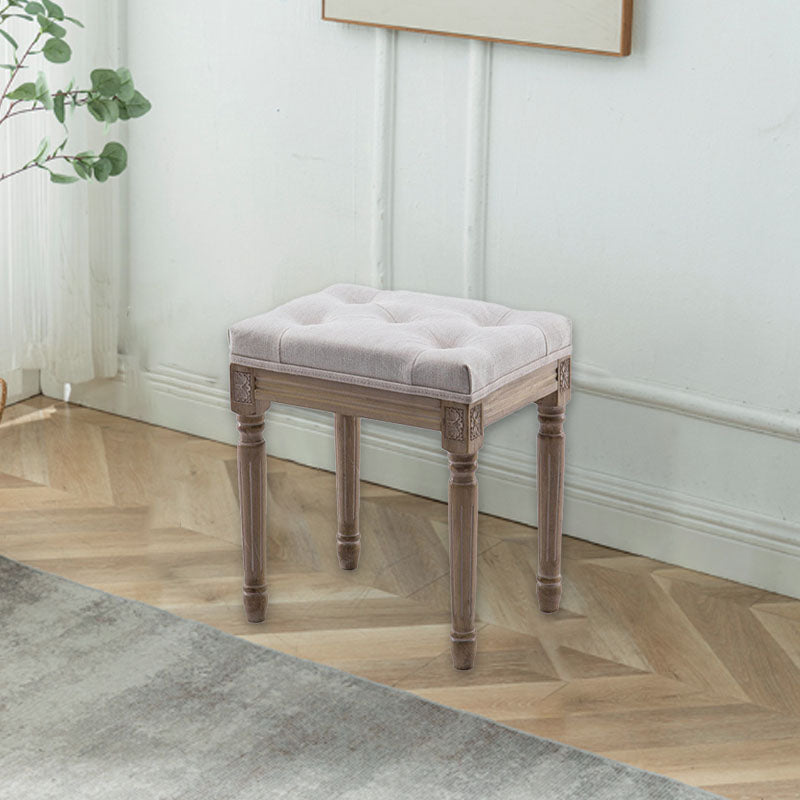 Traditional Vintage Rectangular Wood Fabric Low Stool For Living Room