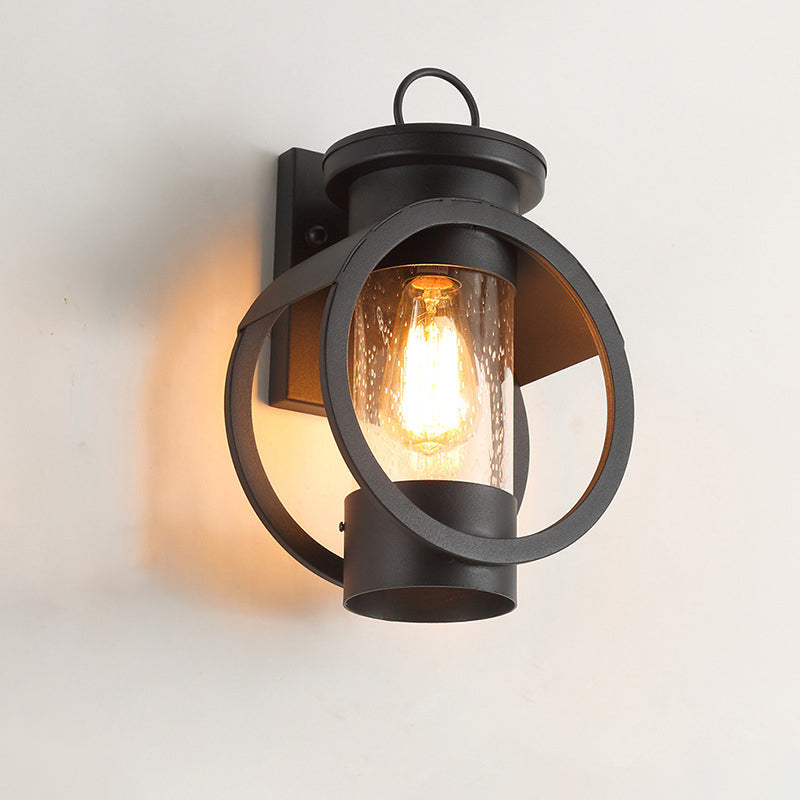 Contemporary Industrial Round Cylindrical Iron Glass 1-Light Wall Sconce Lamp For Outdoor Patio