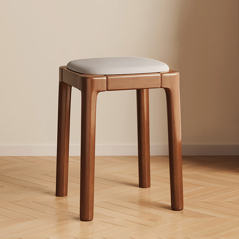 Modern Simplicity Wood Leather Sponge Square Vanity Stool Backless For Bedroom