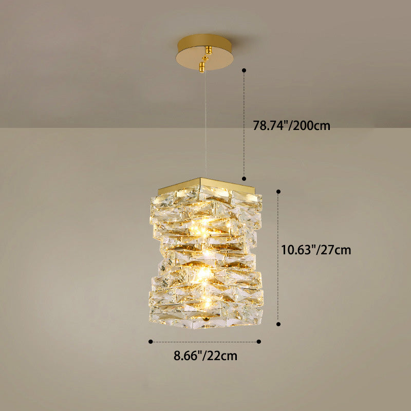 Modern Luxury Stainless Steel Crystal Irregular Column LED Pendant Light For Living Room