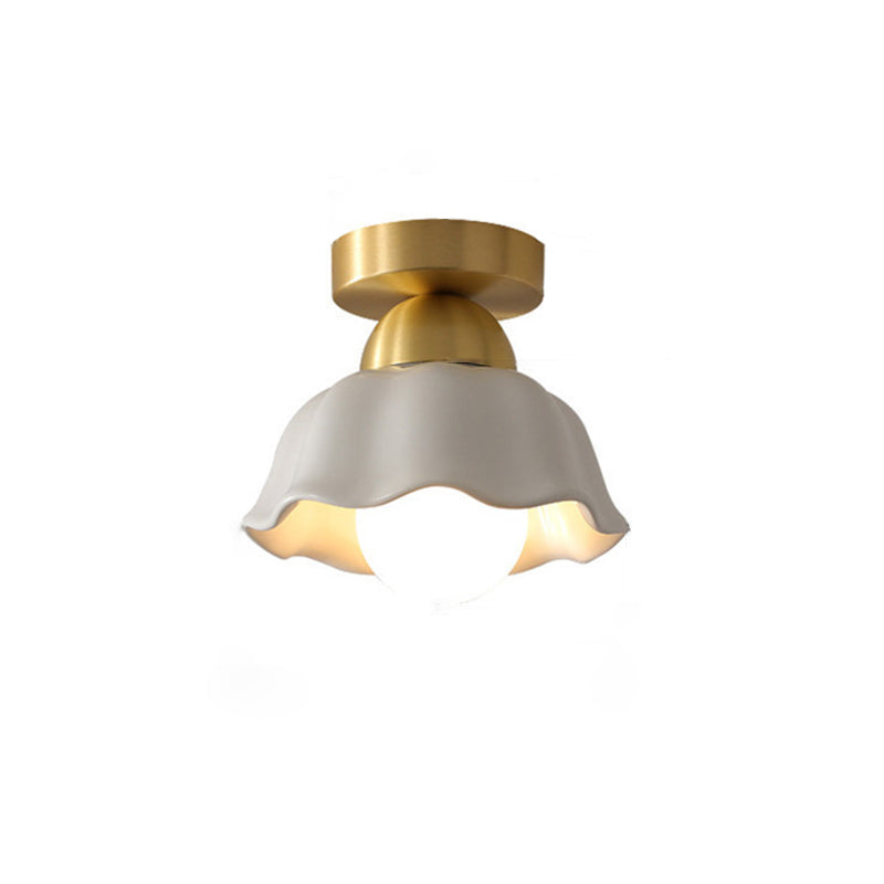 Modern Minimalist Copper Ceramic Flower 1-Light Semi-Flush Mount Ceiling Light For Hallway