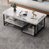 Contemporary Simplicity Rectangular Marble Texture Board Top Coffee Table 2-Tier Storage Shelves For Living Room