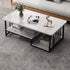 Contemporary Simplicity Rectangular Marble Texture Board Top Coffee Table 2-Tier Storage Shelves For Living Room