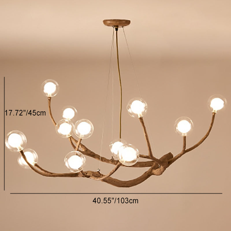 Contemporary Creative Ball-in-Ball Tree Branch Hardware Glass 8/12/16/20 Light Chandelier For Living Room