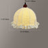 Contemporary Scandinavian Round Ruffle Lace Solid Wood Fabric 1-Light Pendant Light For Living Room