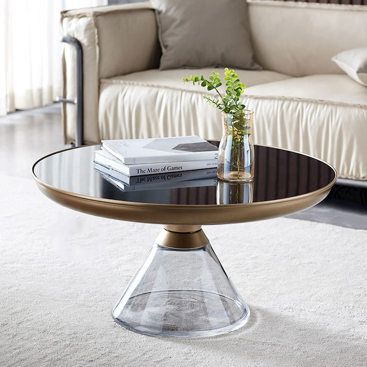 Contemporary Luxury Round Glass Stainless Steel Coffee Table 1-Tier For Living Room