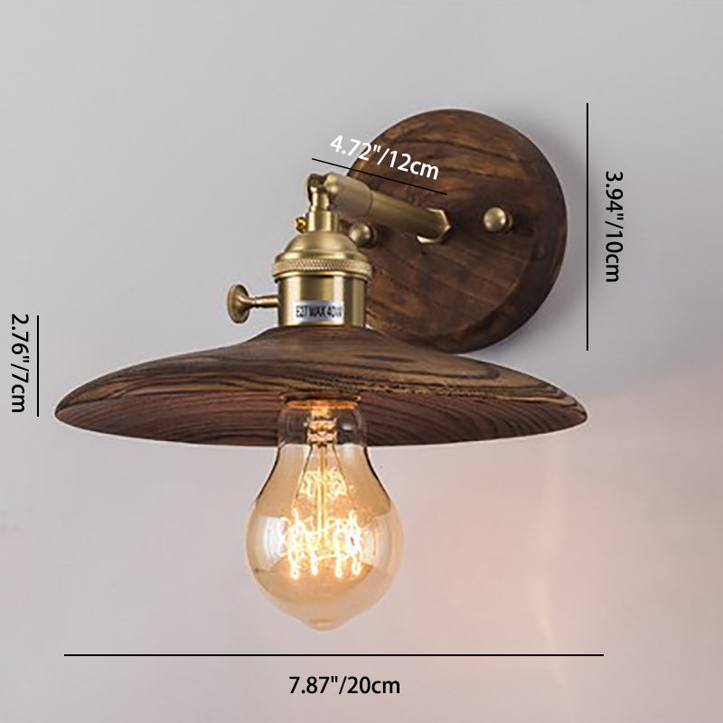 Contemporary Vintage Round Wood Grain Brass Wood 1-Light Wall Sconce Lamp For Living Room