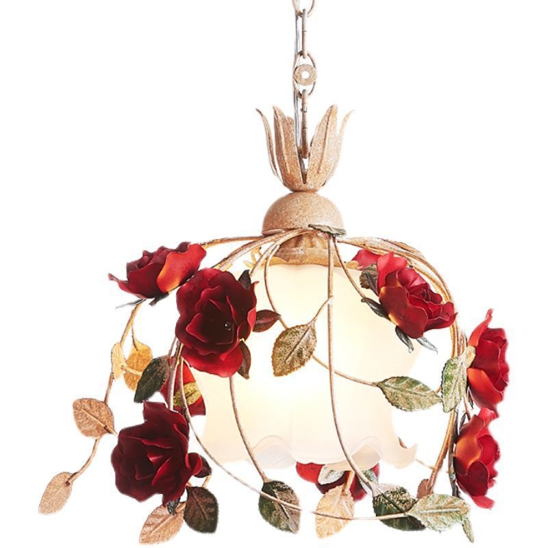 Contemporary Retro Iron Glass Rose 1-Light Pendant Light For Bedroom