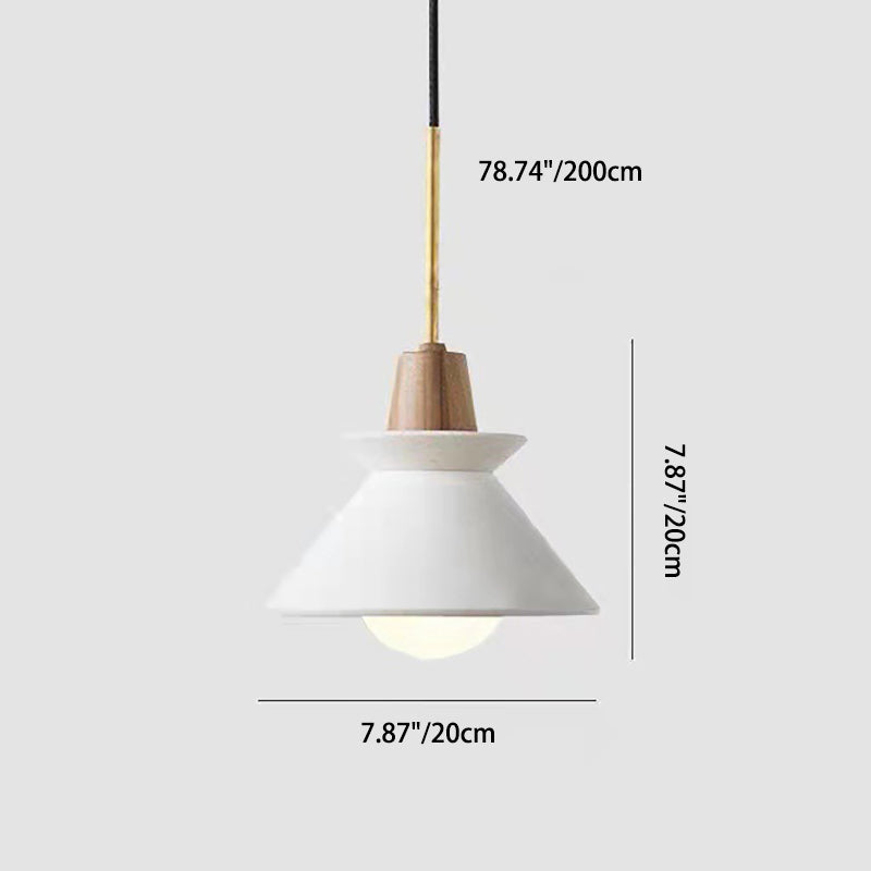 Contemporary Industrial Round Cone Hardware Glass Cement Wood 1-Light Pendant Light For Living Room