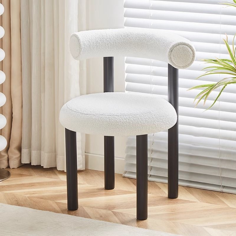 Contemporary Nordic Round Lambswool Metal Vanity Stool Backrest For Bedroom