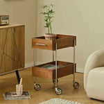 Contemporary Retro Rectangular Wood Stainless Steel Side Table 2-Tier Movable For Living Room