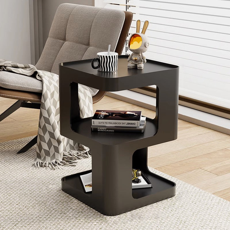 Modern Minimalist Square Metal End Table Two Tier For Living Room