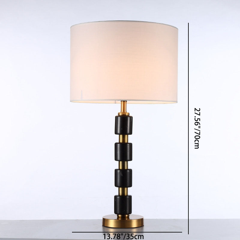 Modern Minimalist Cylinder Fabric Iron Marble 1-Light Table Lamp For Bedroom