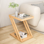 Modern Minimalist Rectangular Z-Shape Glass Bamboo Side Table For Living Room