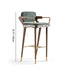 Contemporary Scandinavian Fabric Brass Walnut Sponge Square Bar Stool Backrest Armrest For Kitchen