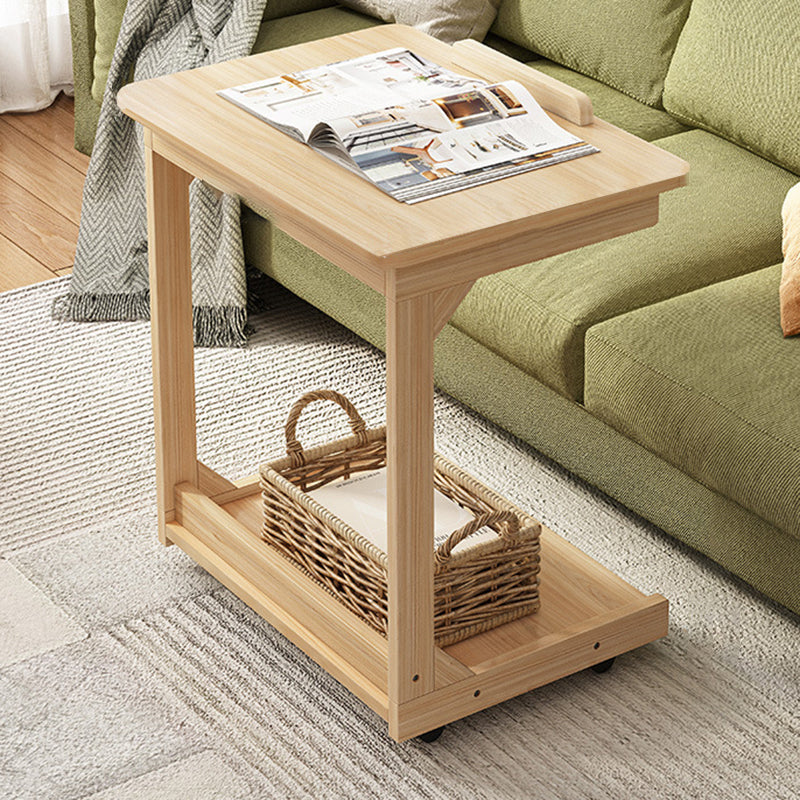 Traditional Vintage Square Wood Flip-top Side Table 2-Tier Storage Shelves For Living Room