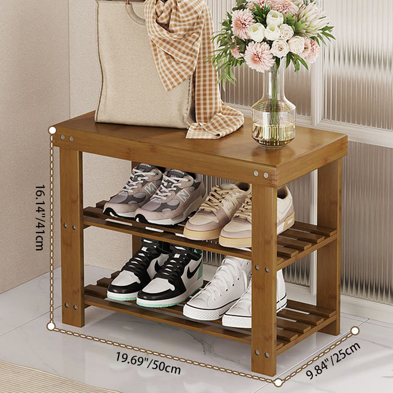 Modern Minimalist Rectangle Heather Bamboo Shoe Storage 2-Shelf For Entryways