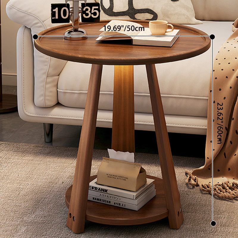 Modern Minimalist Round Tripod Wooden Coffee Table 2-Tier For Living Room