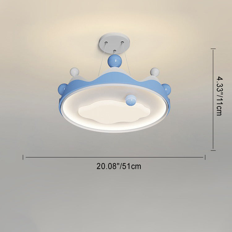 Contemporary Creative Kids Crown Iron Plastic LED Semi-Flush Mount Ceiling Light For Bedroom