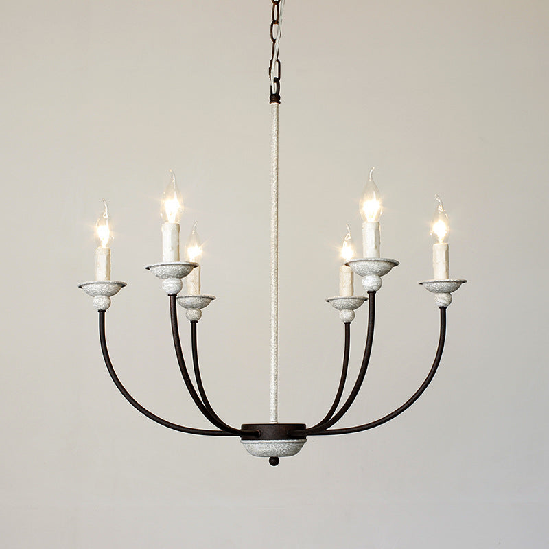 Traditional Rustic Candelabra Iron 6-Light Chandelier For Living Room