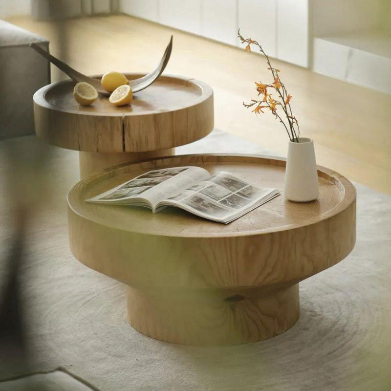 Traditional Japanese Round Wood Coffee Table For Living Room