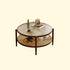Traditional Japanese Round Glass Rattan Solid Wood End Table 2-Tier For Living Room