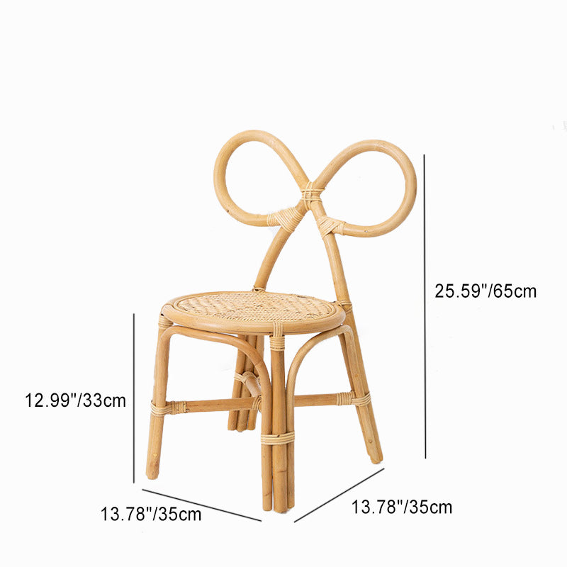 Traditional Japanese Round Rattan Weaving Footstool Bow Knot Backrest For Entryways