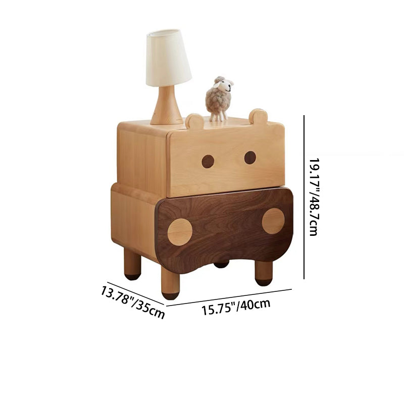 Contemporary Creative Kids Rectangular Bear Wood Nightstand 1-Drawer For Bedroom