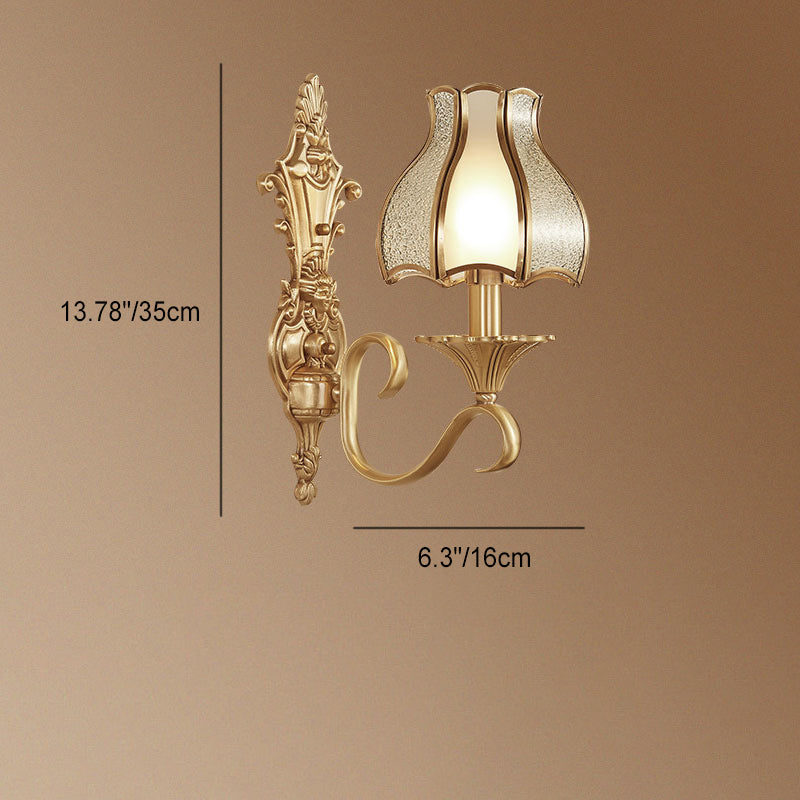 Contemporary Luxury Full Copper Glass Umbrella Shape 1/2-Light Wall Sconce Lamp For Bedroom