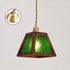 Traditional Chinese Trapezoidal Wood Floral Glass Shade 1-Light Pendant Light For Bedroom