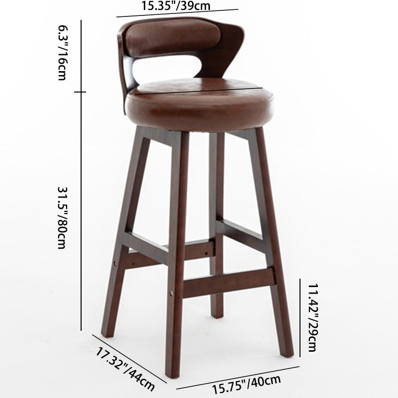 Modern Simplicity Round PU Leather Wood Bar Stool Low Back Footrest For Dining Room