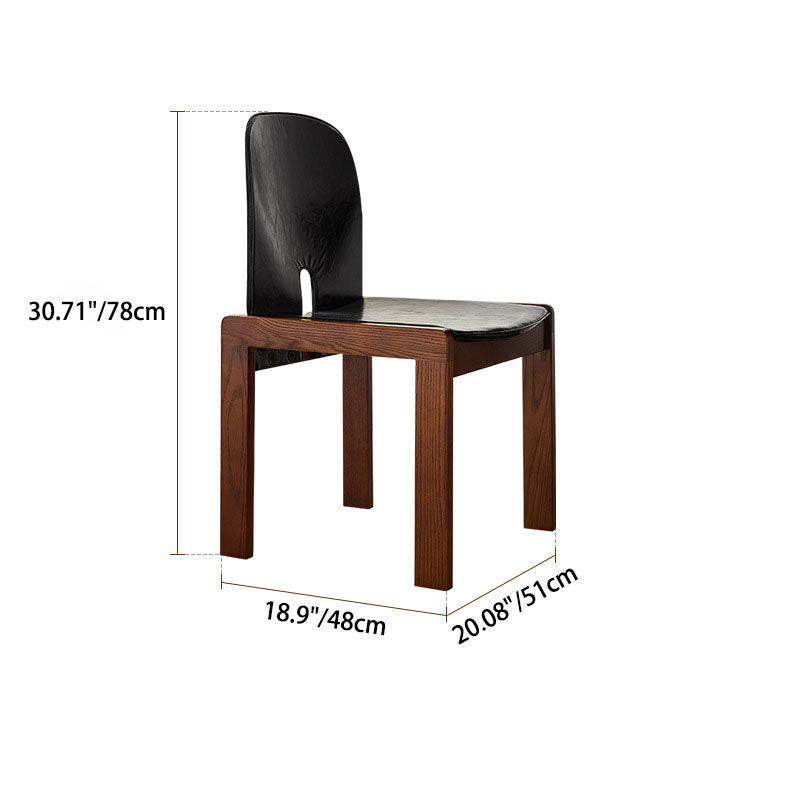 Traditional Vintage Curved Back Ash Wood Oil Wax Leather Dining Chair Backrest For Dining Room