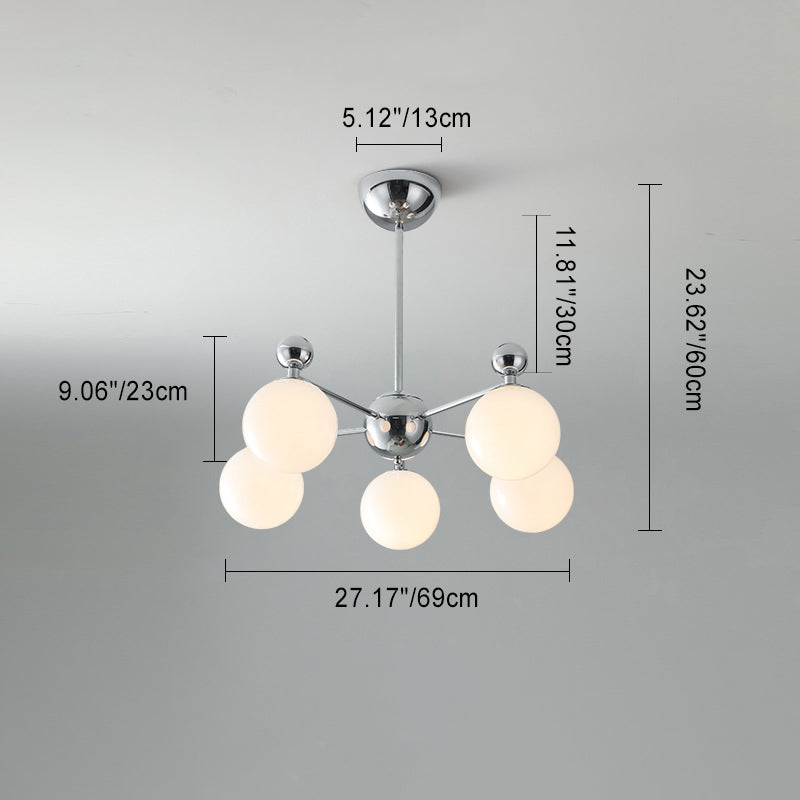 Modern Minimalist Round Ball Glass Iron 5/8 Light Chandelier for Living Room