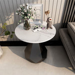 Contemporary Luxury Round Marble Texture Sintered Stone Top Coffee Table For Living Room