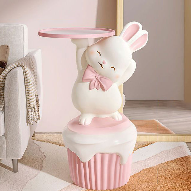 Contemporary Creative Cartoon Rabbit Resin Side Table 1-Tray For Living Room