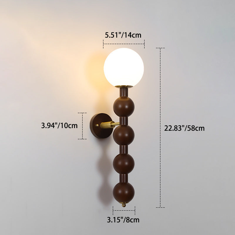 Traditional Vintage Cylinder Round Bead Wood Glass Metal 1-Light Wall Sconce Lamp For Living Room