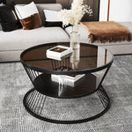 Modern Luxury Round Tempered Glass Coffee Table 2-Tier Storage Shelves For Living Room