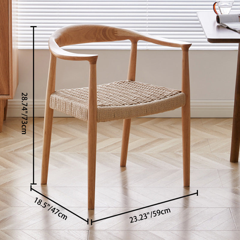 Traditional Vintage Braided Rope Wood Legs Square Dining Chair Backrest Armrest For Dining Room