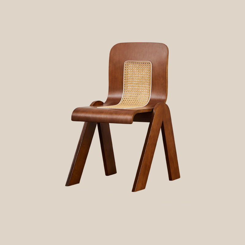 Contemporary Retro Rectangular Rattan Woven Solid Wood Dining Chair Backrest For Dining Room