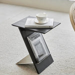 Modern Minimalist Rectangle Z-Shape Wood Metal End Table For Living Room