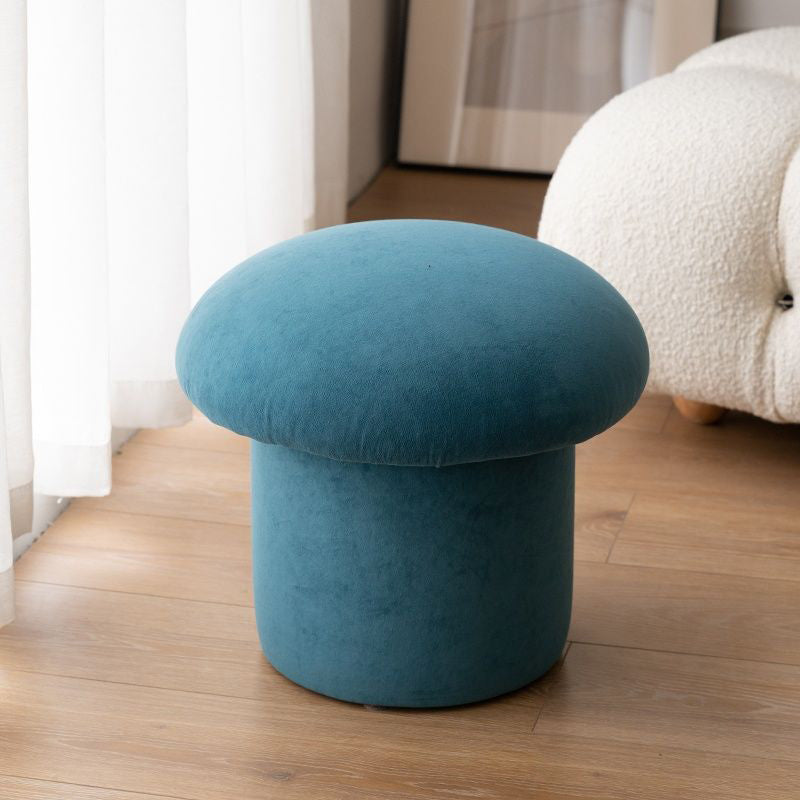 Contemporary Scandinavian Lambswool Cotton Hemp Sponge Wood Round Mushroom Vanity Stool Backless For Bedroom