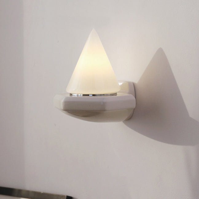 Modern Minimalist Cone Iron Ceramic Glass 1-Light Wall Sconce Lamp For Bedroom