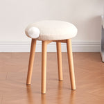 Modern Minimalist Round Lambswool Wood Vanity Stool For Bedroom