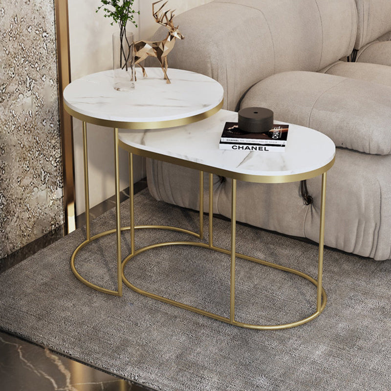 Contemporary Luxury Oval Sintered Stone Top Nesting End Table For Living Room